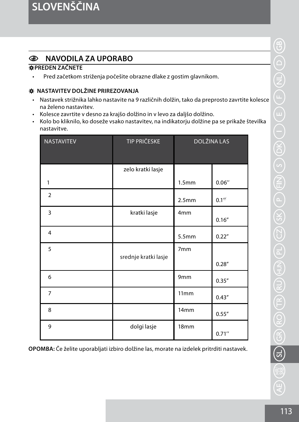 Slovenščina, Cnavodila za uporabo | Remington MB4040 User Manual | Page 113 / 134