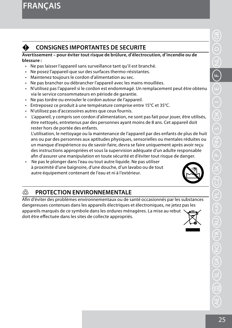 Français, Fconsignes importantes de securite, Hprotection environnementale | Remington MB4040 User Manual | Page 25 / 134