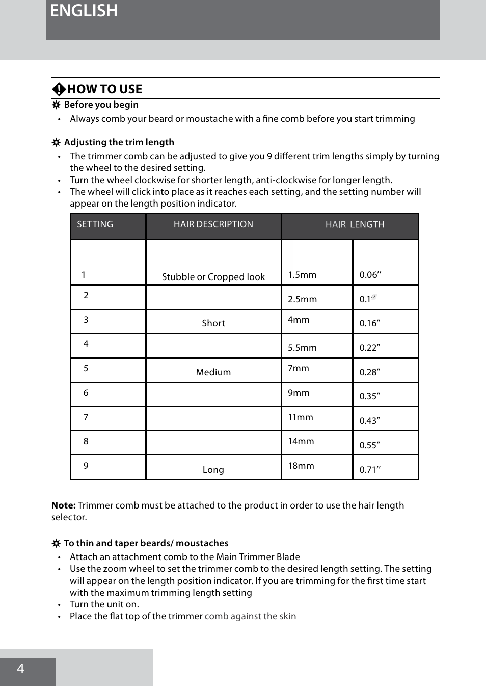 English, Fhow to use | Remington MB4040 User Manual | Page 4 / 134