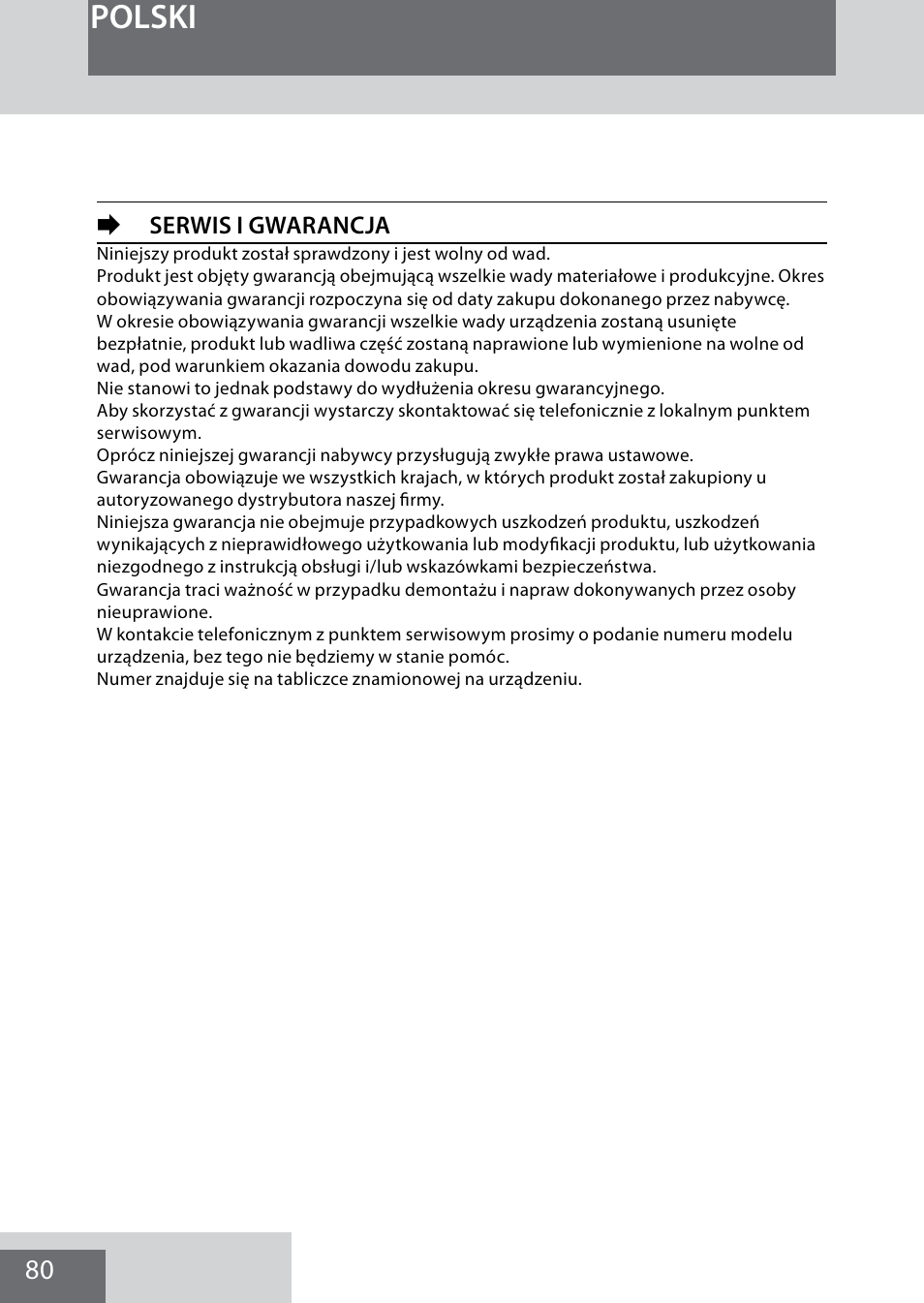 Polski, Eserwis i gwarancja | Remington MB4040 User Manual | Page 80 / 134