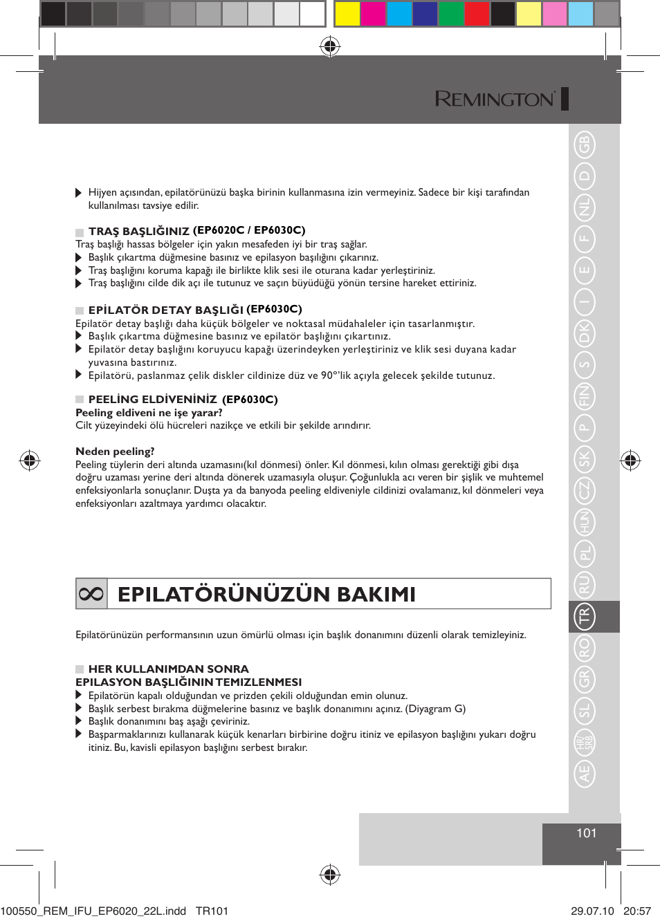 Epilatörünüzün bakimi | Remington EP6030C User Manual | Page 104 / 140