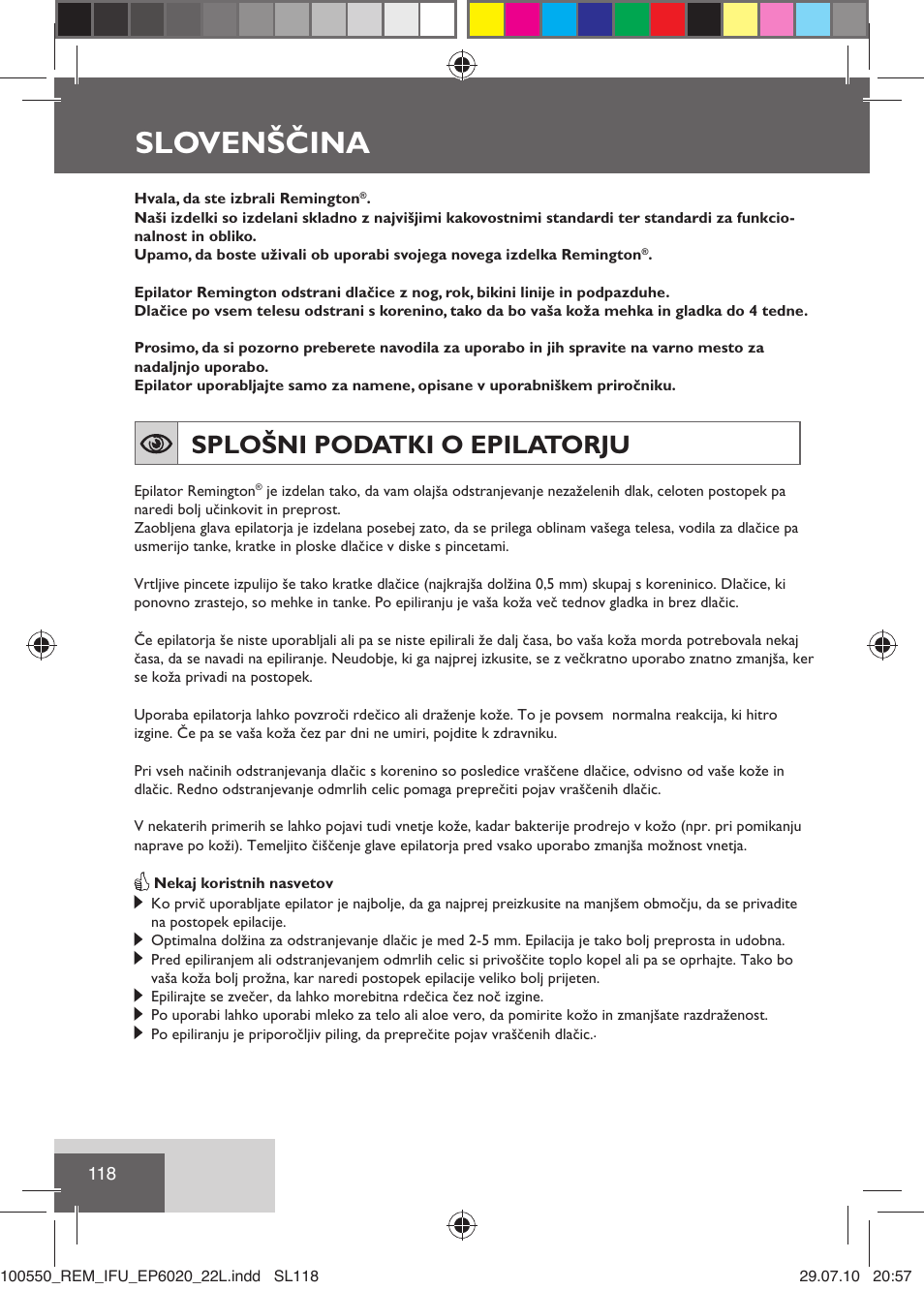 Slovenš ina, Slovenščina, Splošni podatki o epilatorju | Remington EP6030C User Manual | Page 121 / 140