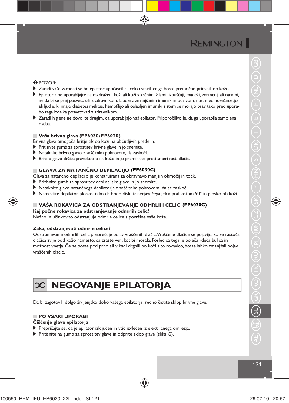 Negovanje epilatorja | Remington EP6030C User Manual | Page 124 / 140