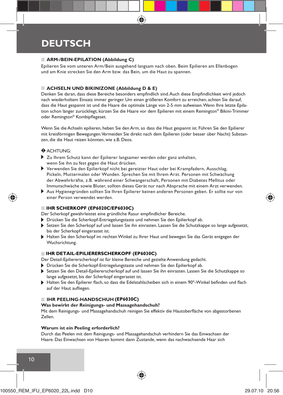 Deutsch | Remington EP6030C User Manual | Page 13 / 140