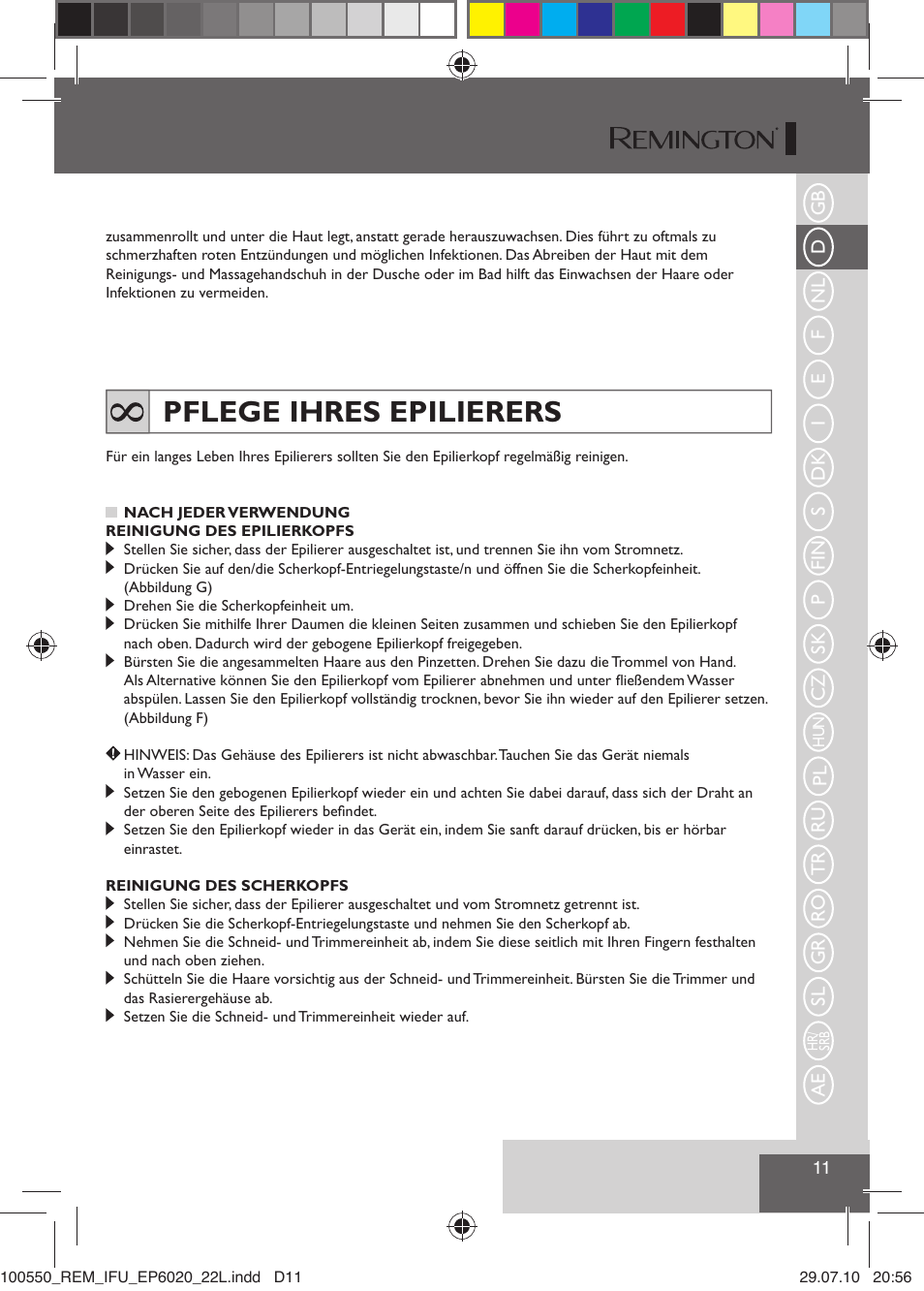 Pflege ihres epilierers | Remington EP6030C User Manual | Page 14 / 140