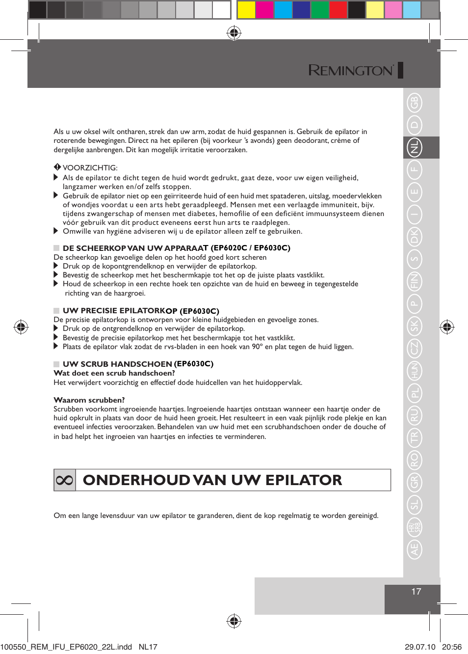Onderhoud van uw epilator | Remington EP6030C User Manual | Page 20 / 140