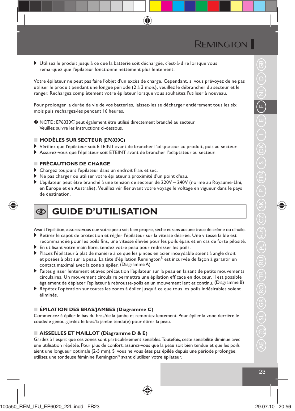 Guide d’utilisation | Remington EP6030C User Manual | Page 26 / 140