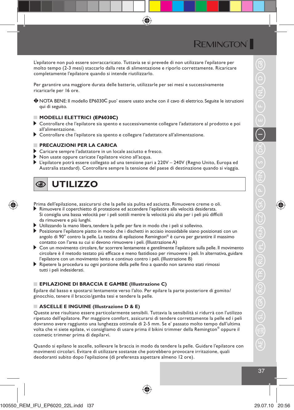 Utilizzo | Remington EP6030C User Manual | Page 40 / 140