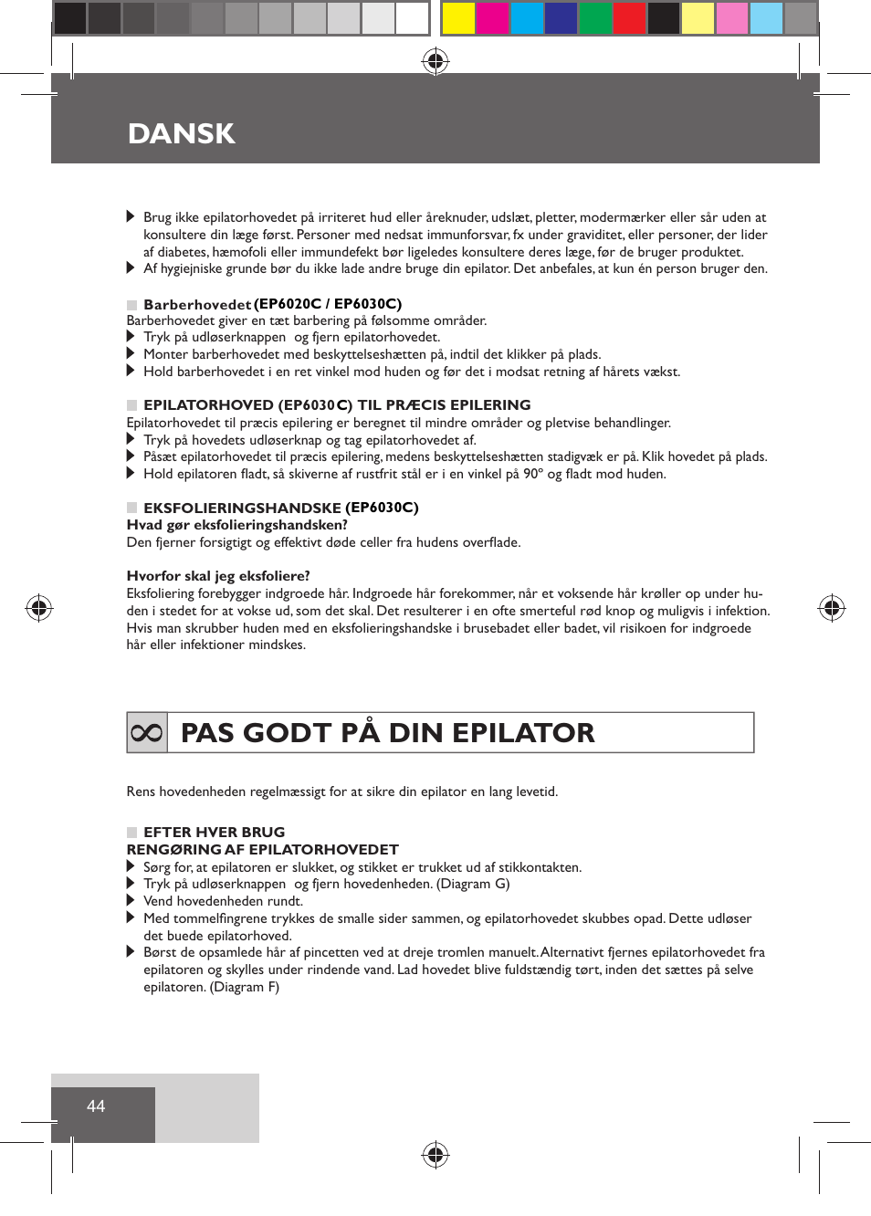 Dansk, Pas godt på din epilator | Remington EP6030C User Manual | Page 47 / 140