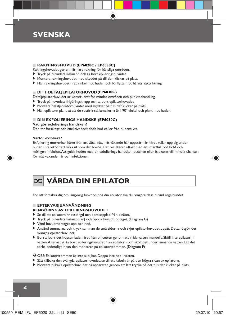 Svenska, Vårda din epilator | Remington EP6030C User Manual | Page 53 / 140