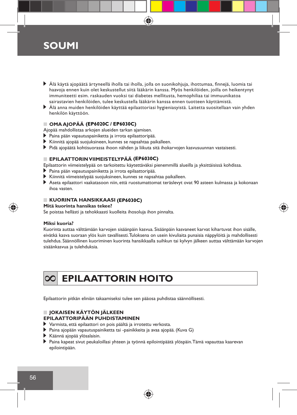 Soumi, Epilaattorin hoito | Remington EP6030C User Manual | Page 59 / 140