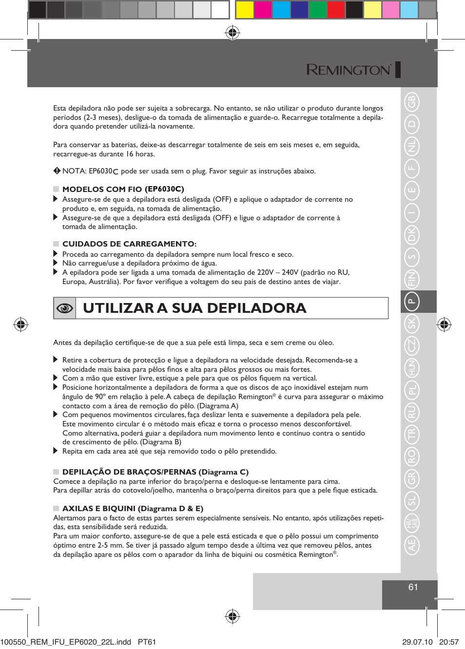 Utilizar a sua depiladora | Remington EP6030C User Manual | Page 64 / 140