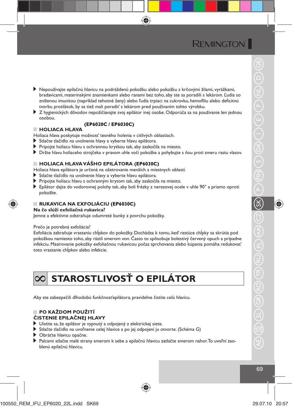 Starostlivosť o epilátor | Remington EP6030C User Manual | Page 72 / 140