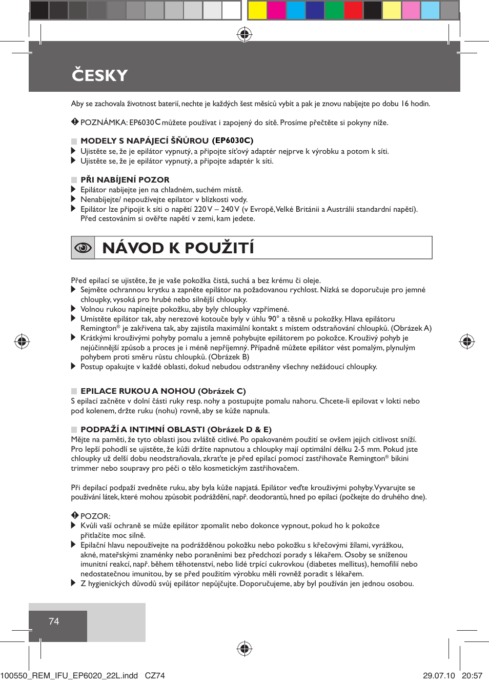 Česky, Návod k použití | Remington EP6030C User Manual | Page 77 / 140