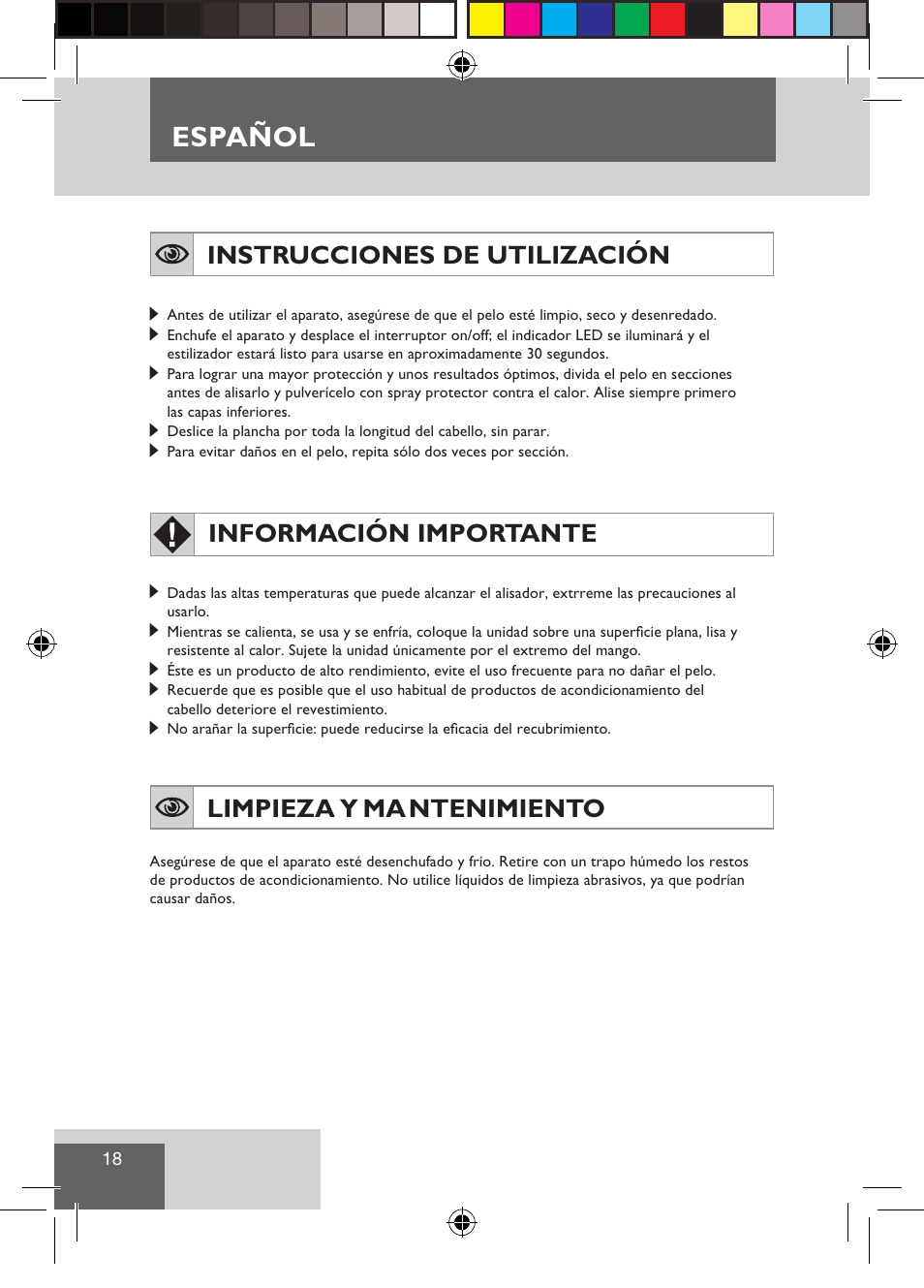 Español, Instrucciones de utilización, Información importante | Limpieza y ma ntenimiento | Remington S1510 User Manual | Page 20 / 83