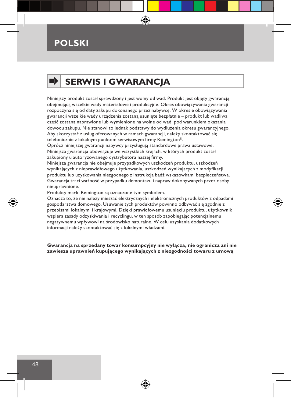Polski, Serwis i gwarancja | Remington S1510 User Manual | Page 50 / 83