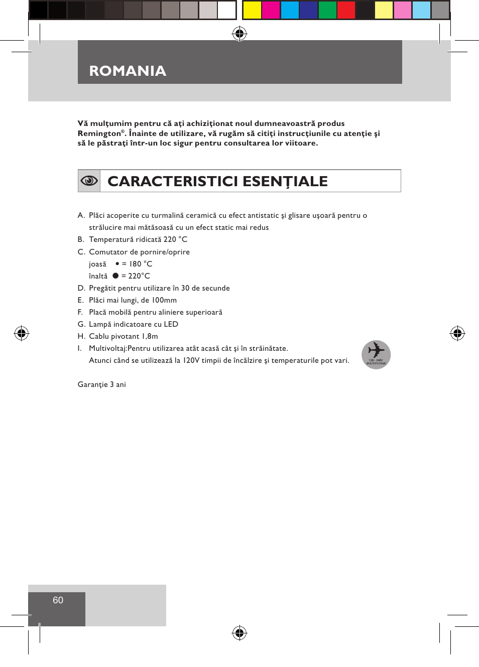 Romania, Caracteristici esenţiale | Remington S1510 User Manual | Page 62 / 83