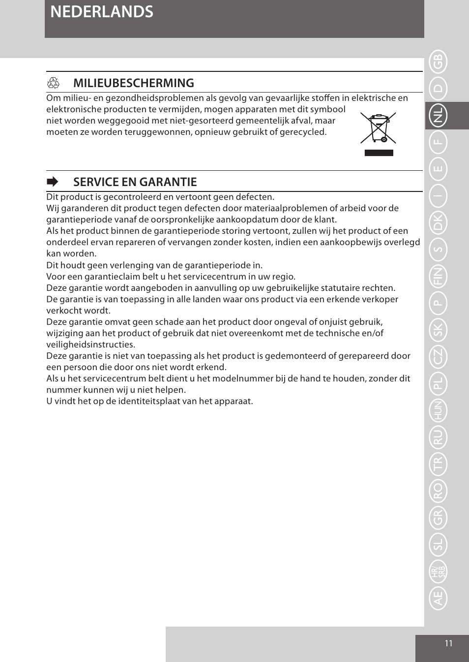 Nederlands, Hmilieubescherming, Eservice en garantie | Remington CI52W0 User Manual | Page 11 / 70
