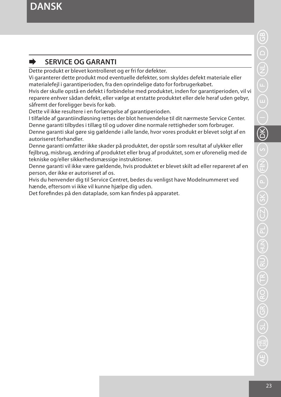 Dansk, Eservice og garanti | Remington CI52W0 User Manual | Page 23 / 70