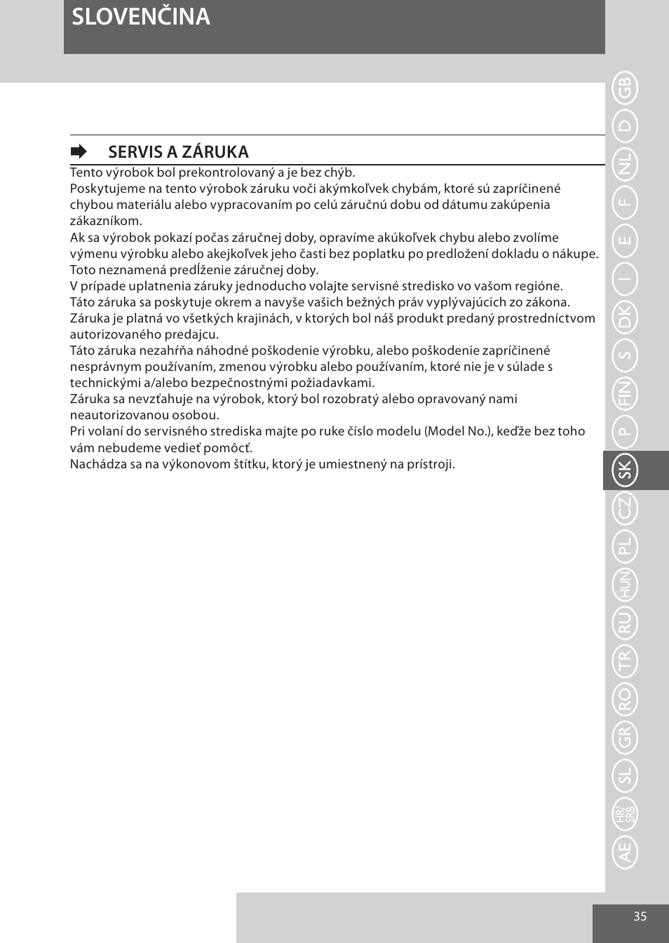 Slovenčina, Eservis a záruka | Remington CI52W0 User Manual | Page 35 / 70