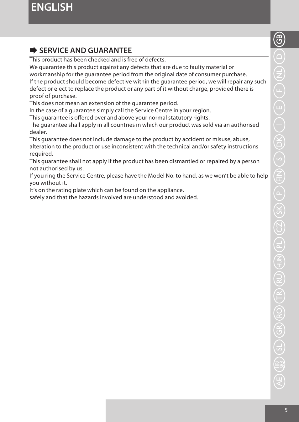 English, Eservice and guarantee | Remington CI52W0 User Manual | Page 5 / 70