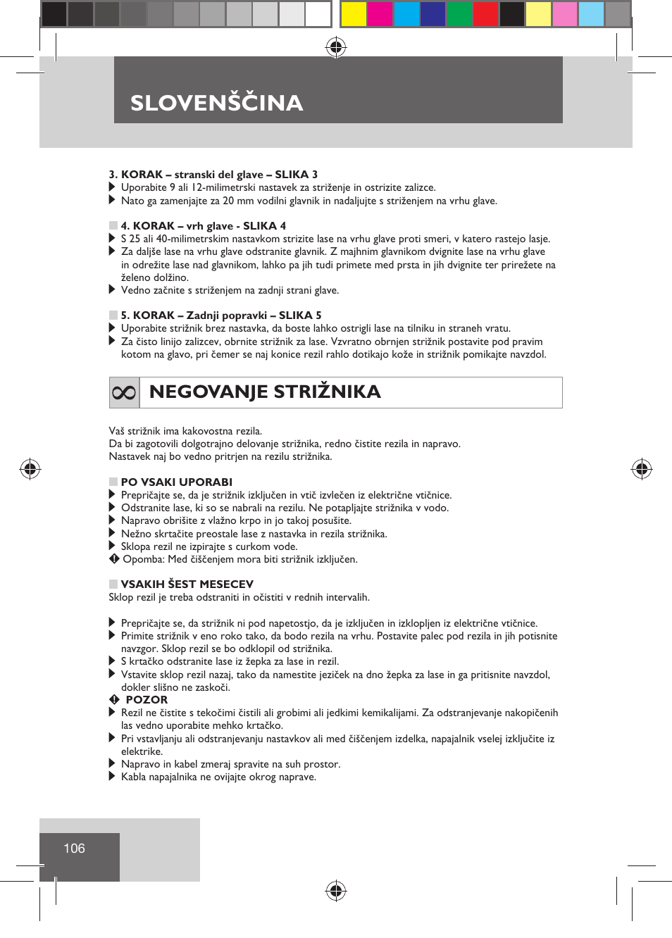 Slovenščina, Negovanje strižnika | Remington HC5810 User Manual | Page 108 / 121