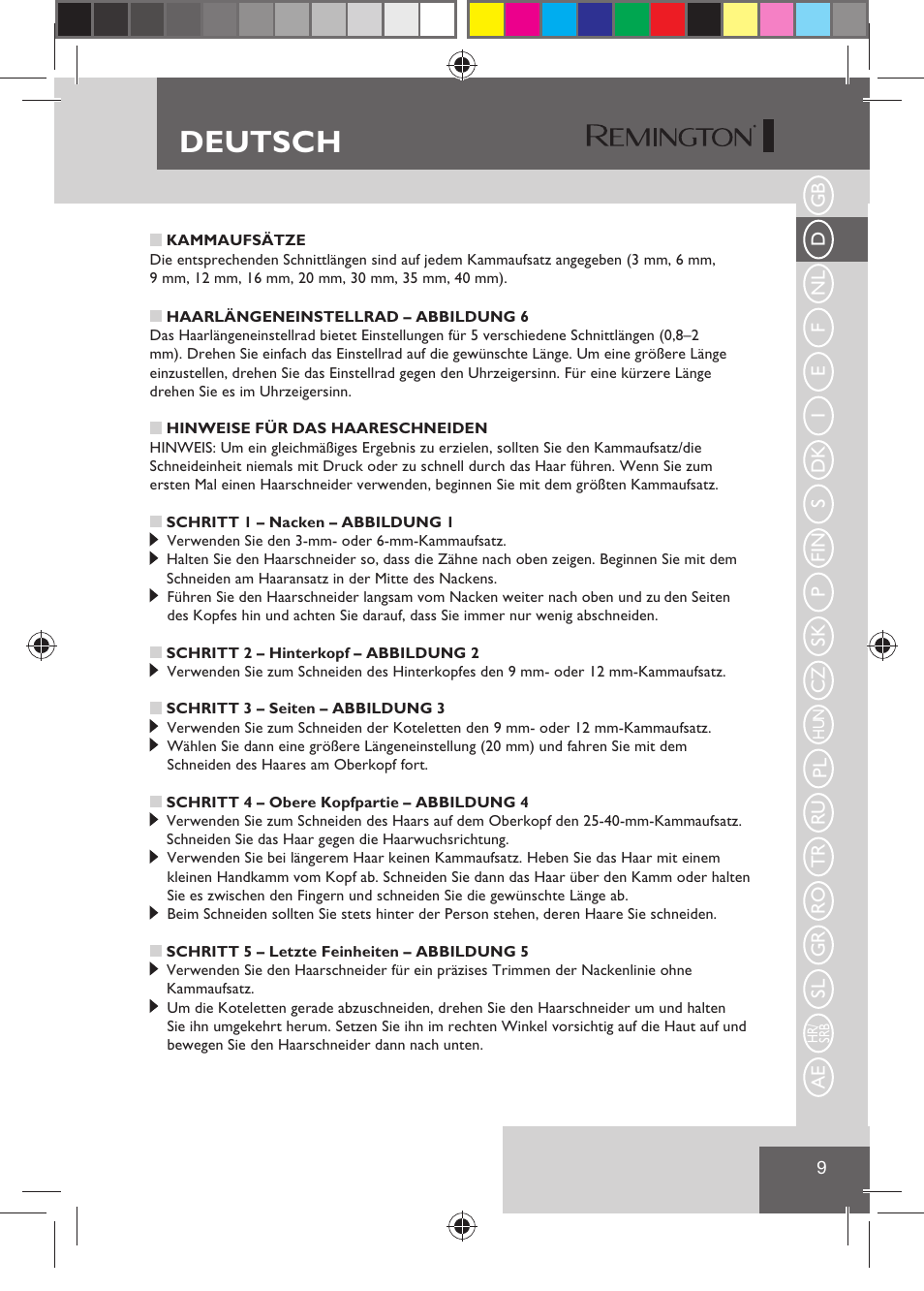 Deutsch | Remington HC5810 User Manual | Page 11 / 121