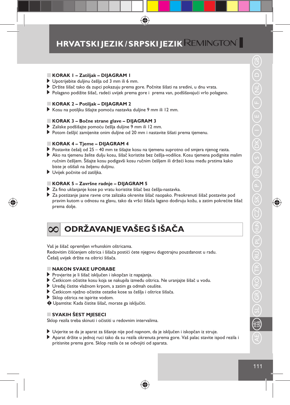 Hrvatski jezik / srpski jezik, Održavanje vašeg š išača | Remington HC5810 User Manual | Page 113 / 121