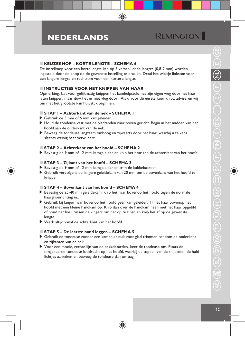 Nederlands | Remington HC5810 User Manual | Page 17 / 121