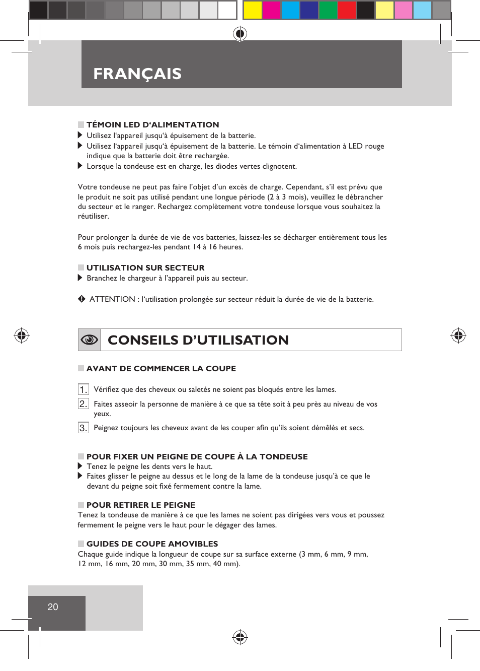 Français, Conseils d’utilisation | Remington HC5810 User Manual | Page 22 / 121