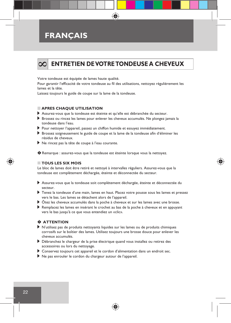 Français, Entretien de votre tondeuse a cheveux | Remington HC5810 User Manual | Page 24 / 121
