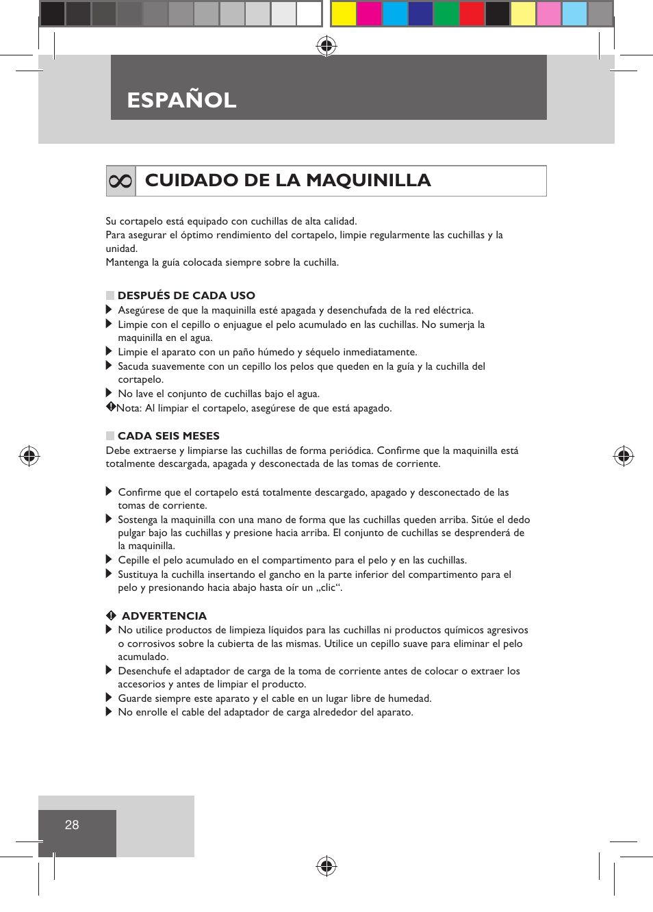 Español, Cuidado de la maquinilla | Remington HC5810 User Manual | Page 30 / 121