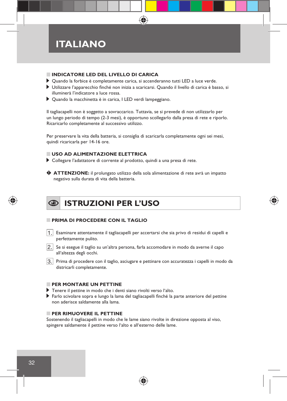 Italiano, Istruzioni per l’uso | Remington HC5810 User Manual | Page 34 / 121