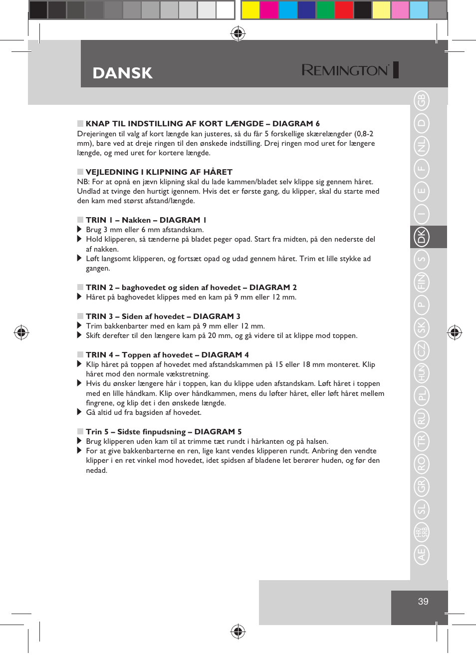 Dansk | Remington HC5810 User Manual | Page 41 / 121