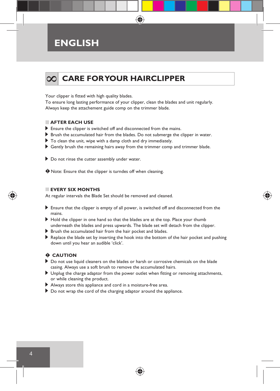 English, Care for your hairclipper | Remington HC5810 User Manual | Page 6 / 121