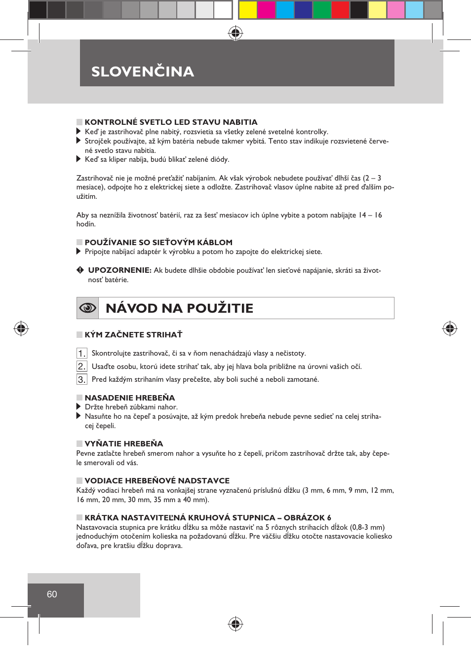 Slovenčina, Návod na použitie | Remington HC5810 User Manual | Page 62 / 121