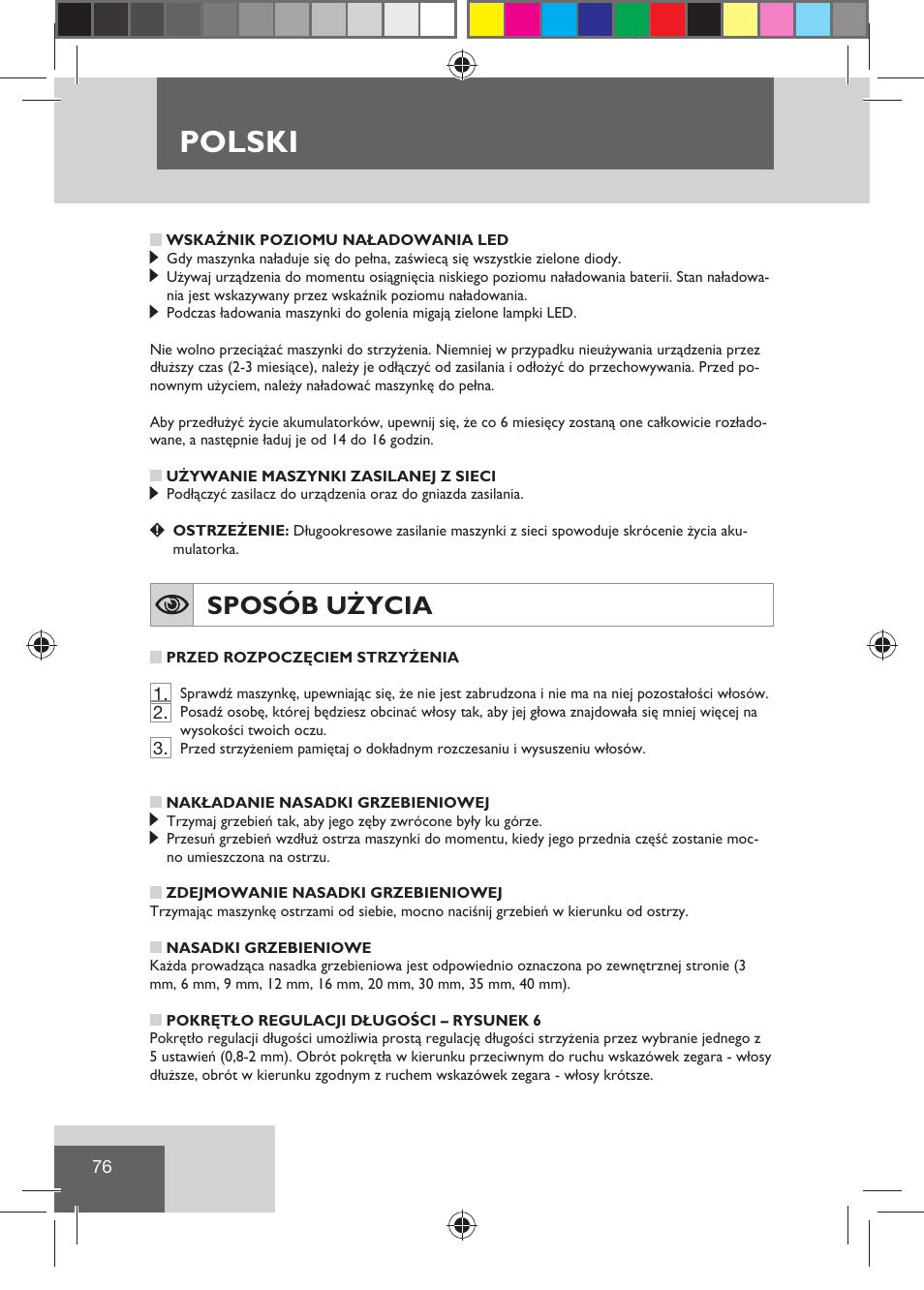 Polski, Sposób użycia | Remington HC5810 User Manual | Page 78 / 121
