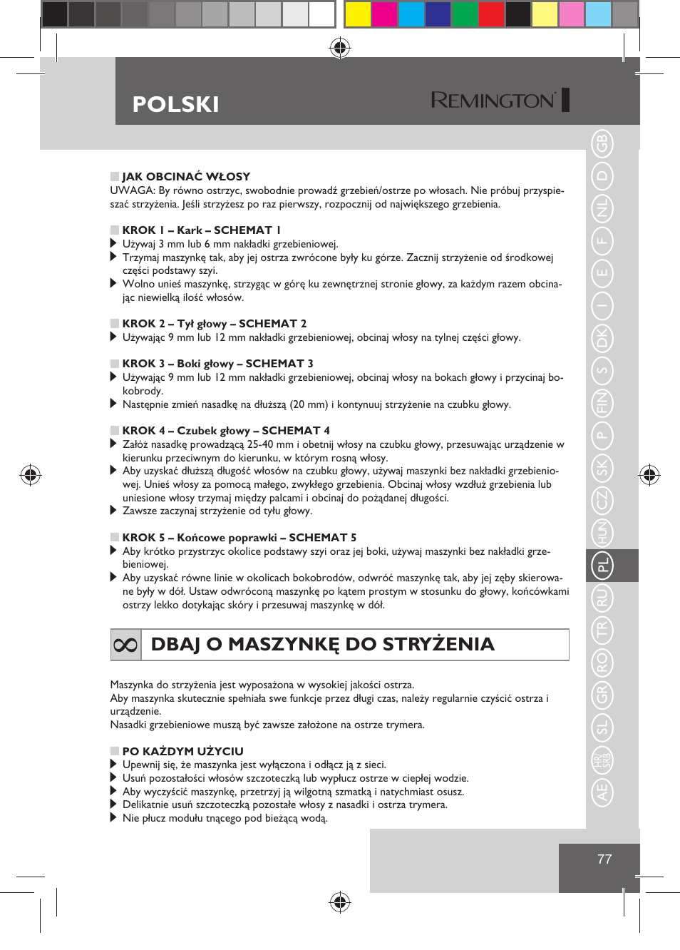Polski, Dbaj o maszynkę do stryżenia | Remington HC5810 User Manual | Page 79 / 121