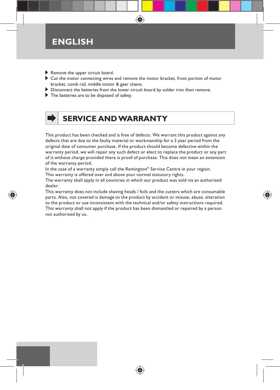 English, Service and warranty | Remington MB4550 User Manual | Page 12 / 132