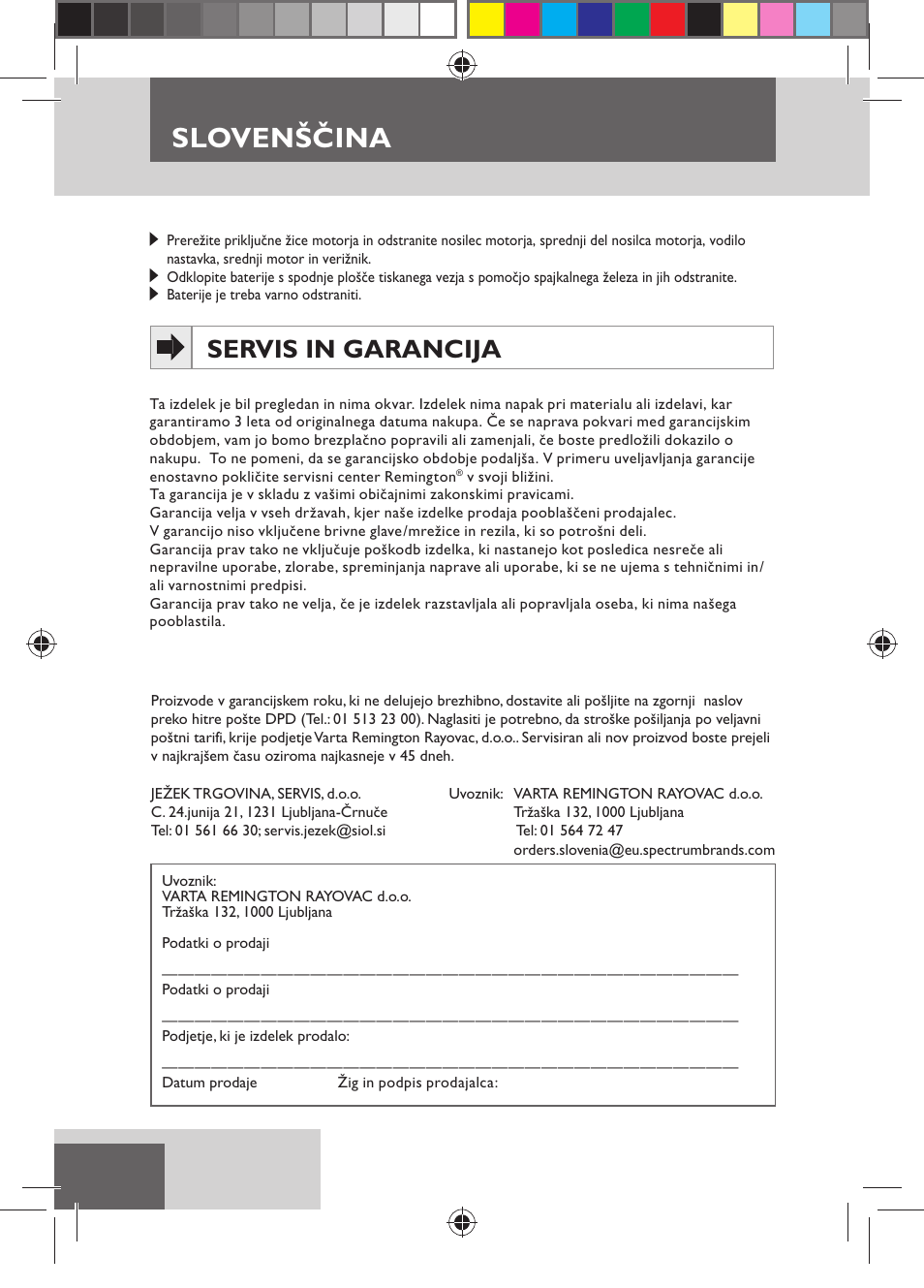 Slovenščina, Servis in garancija | Remington MB4550 User Manual | Page 120 / 132