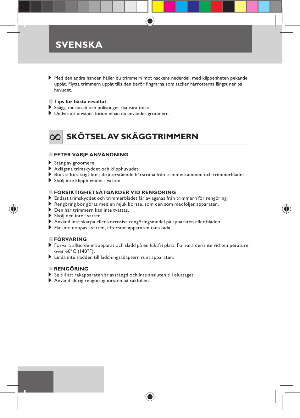 Svenska, Skötsel av skäggtrimmern | Remington MB4550 User Manual | Page 52 / 132