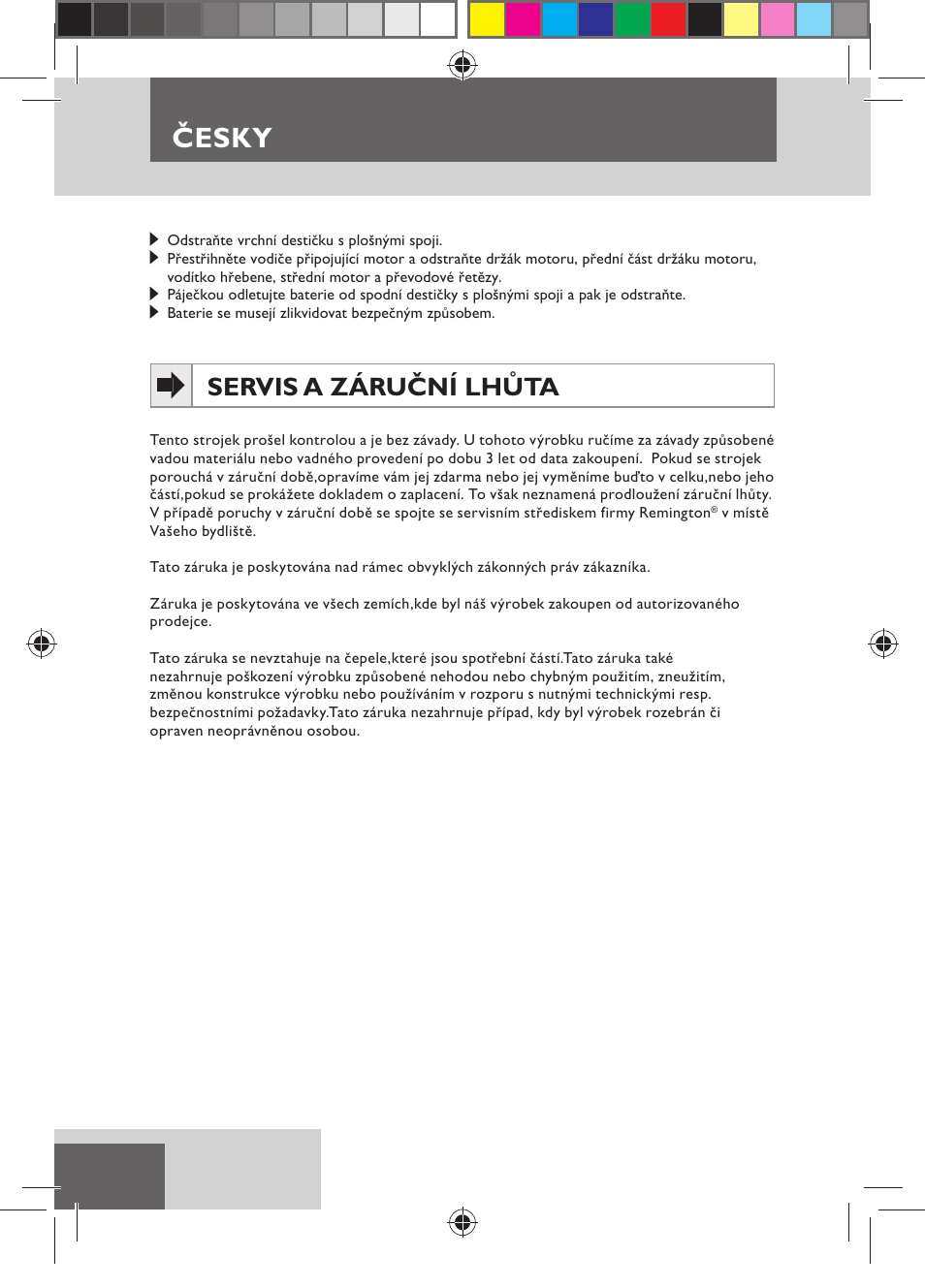 Česky, Servis a záruční lhůta | Remington MB4550 User Manual | Page 78 / 132