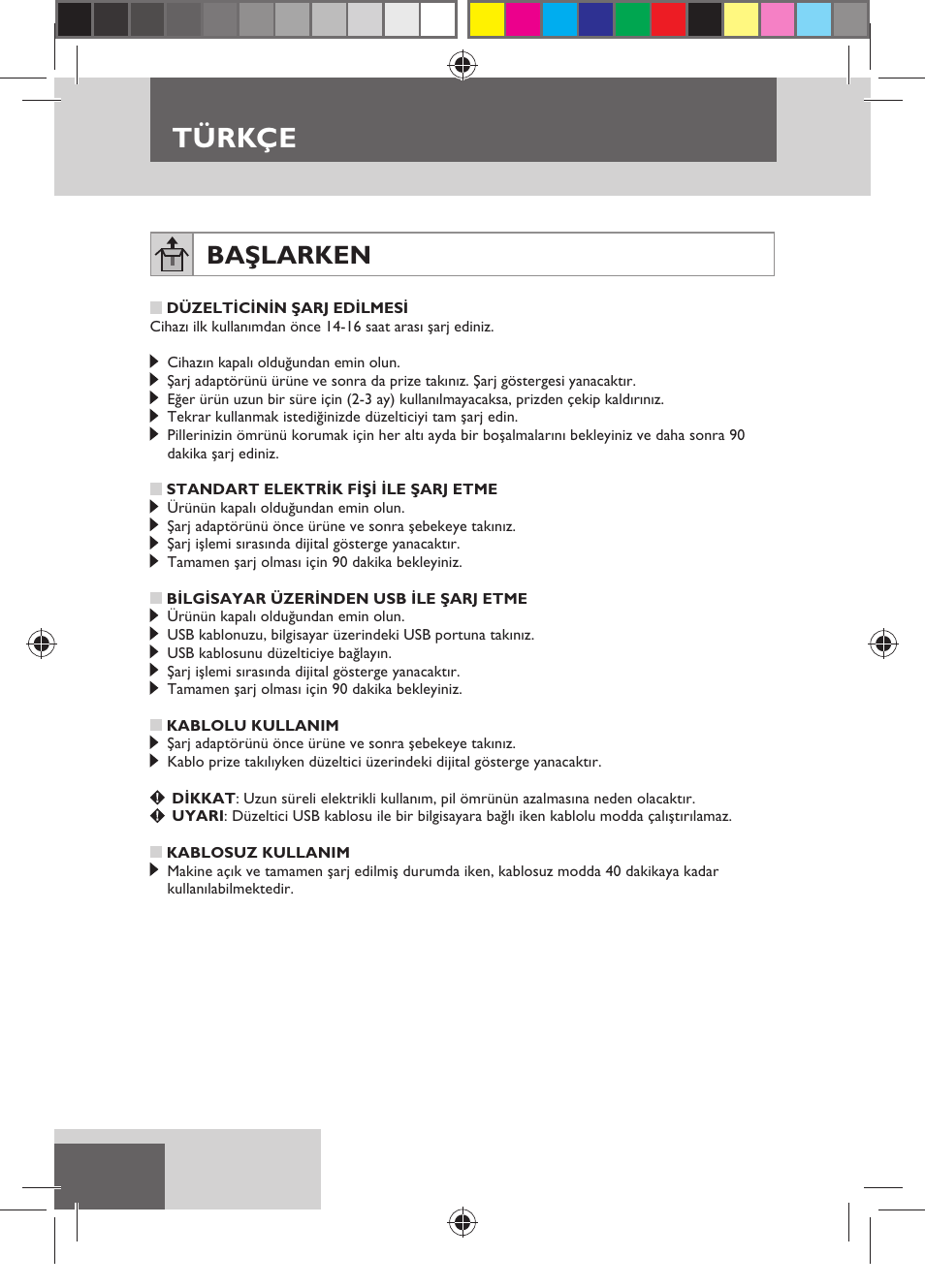 Türkçe, Başlarken | Remington MB4550 User Manual | Page 98 / 132