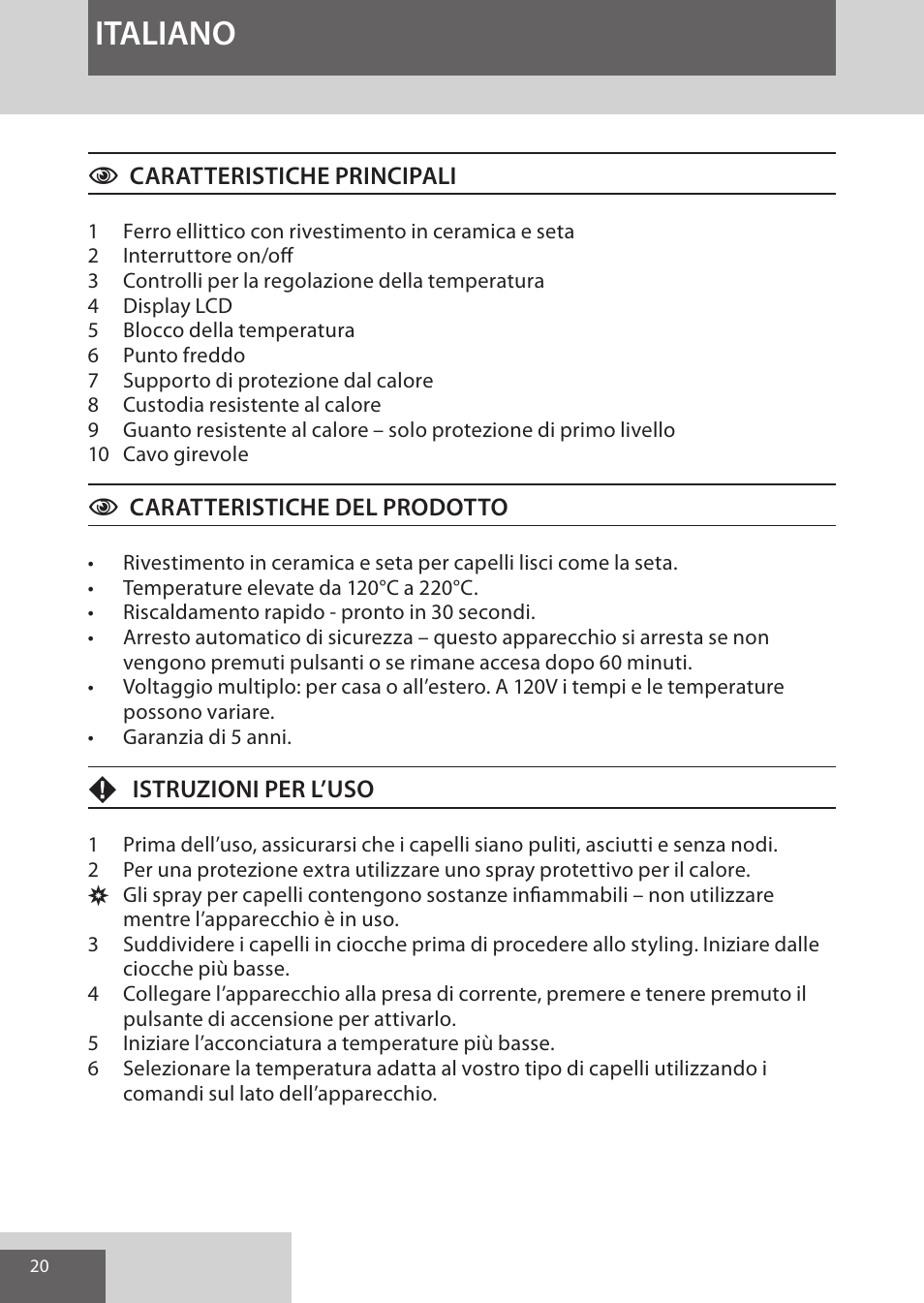 Italiano | Remington CI96Z1 User Manual | Page 20 / 68