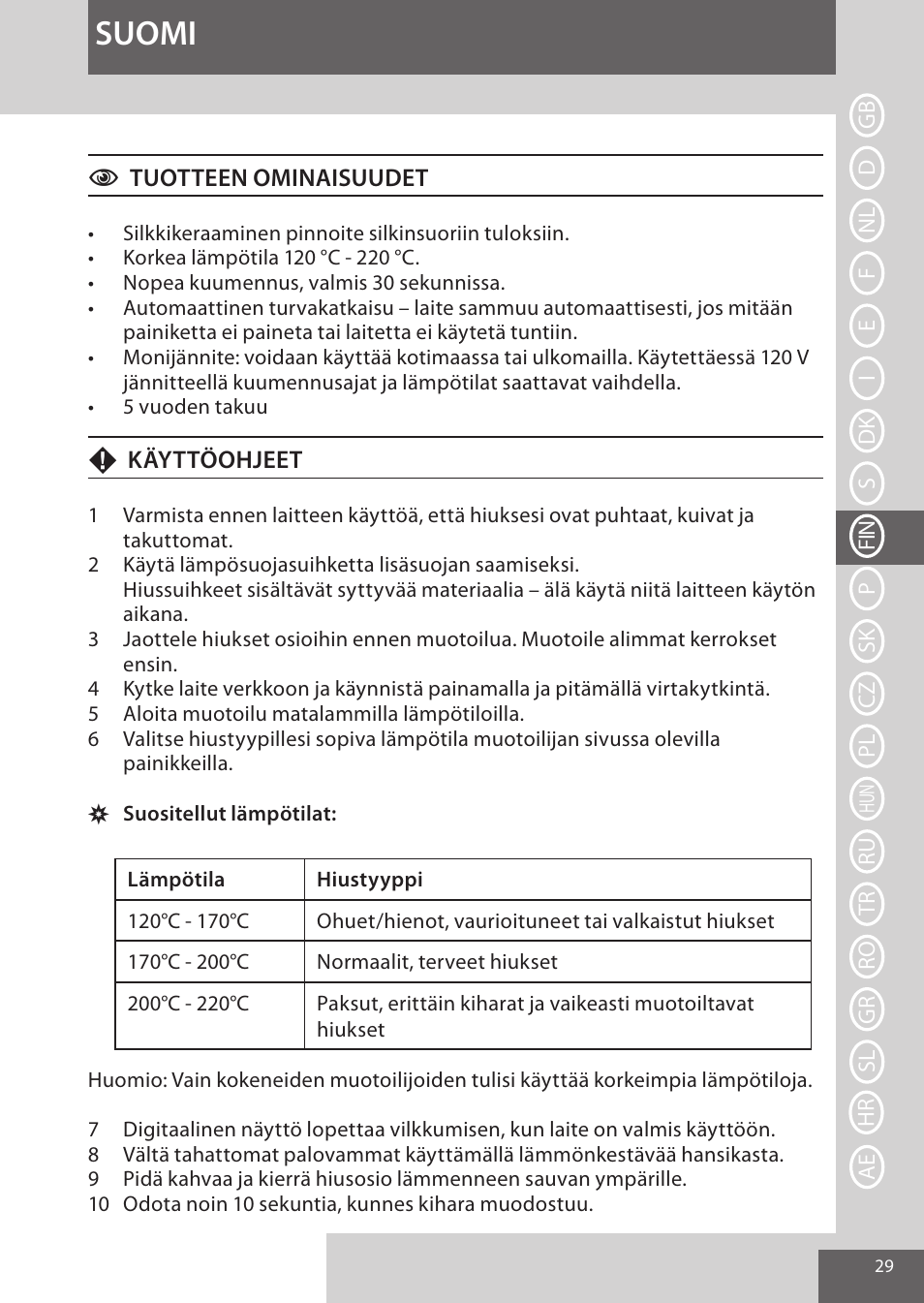 Suomi | Remington CI96Z1 User Manual | Page 29 / 68