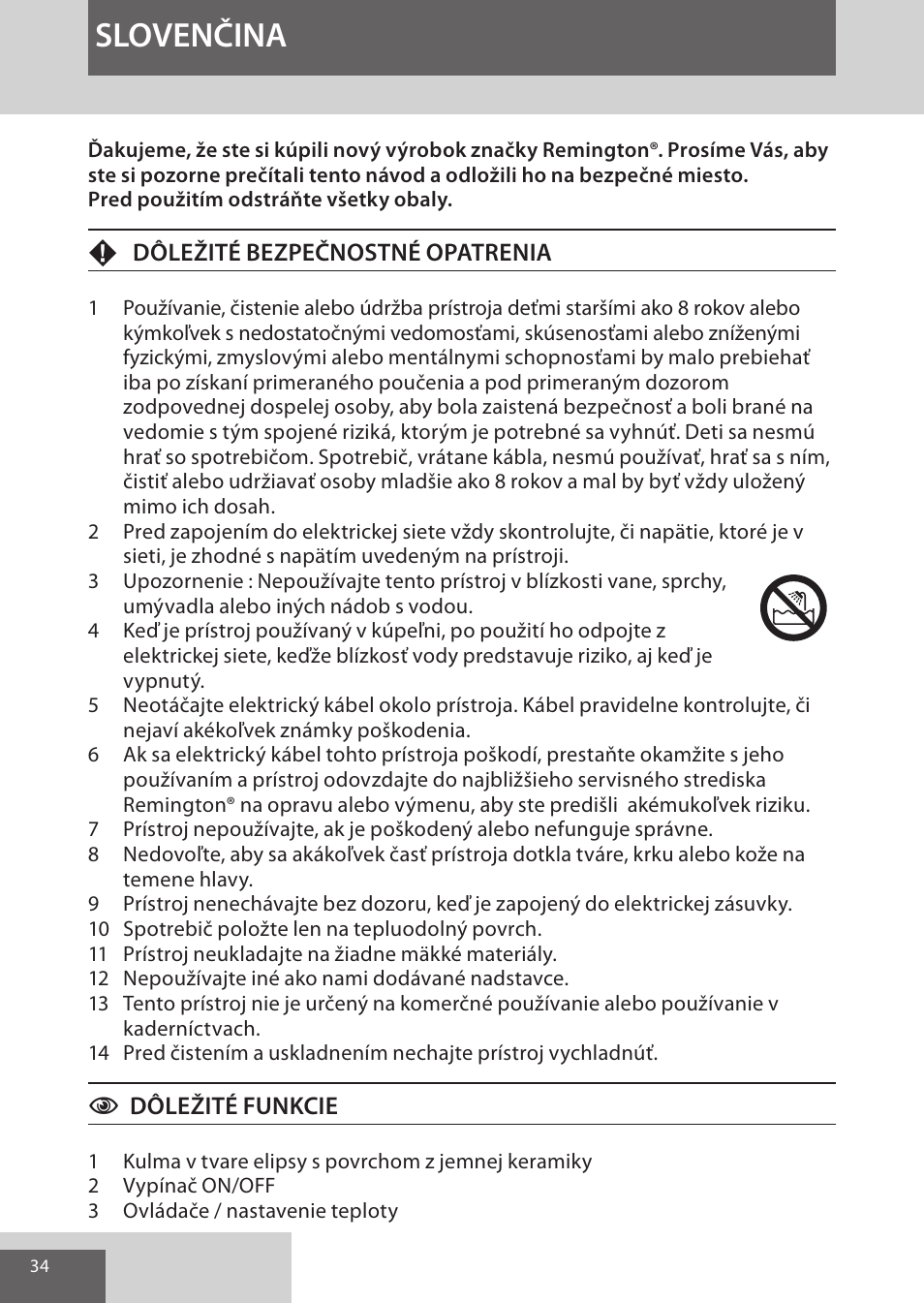 Slovenčina | Remington CI96Z1 User Manual | Page 34 / 68