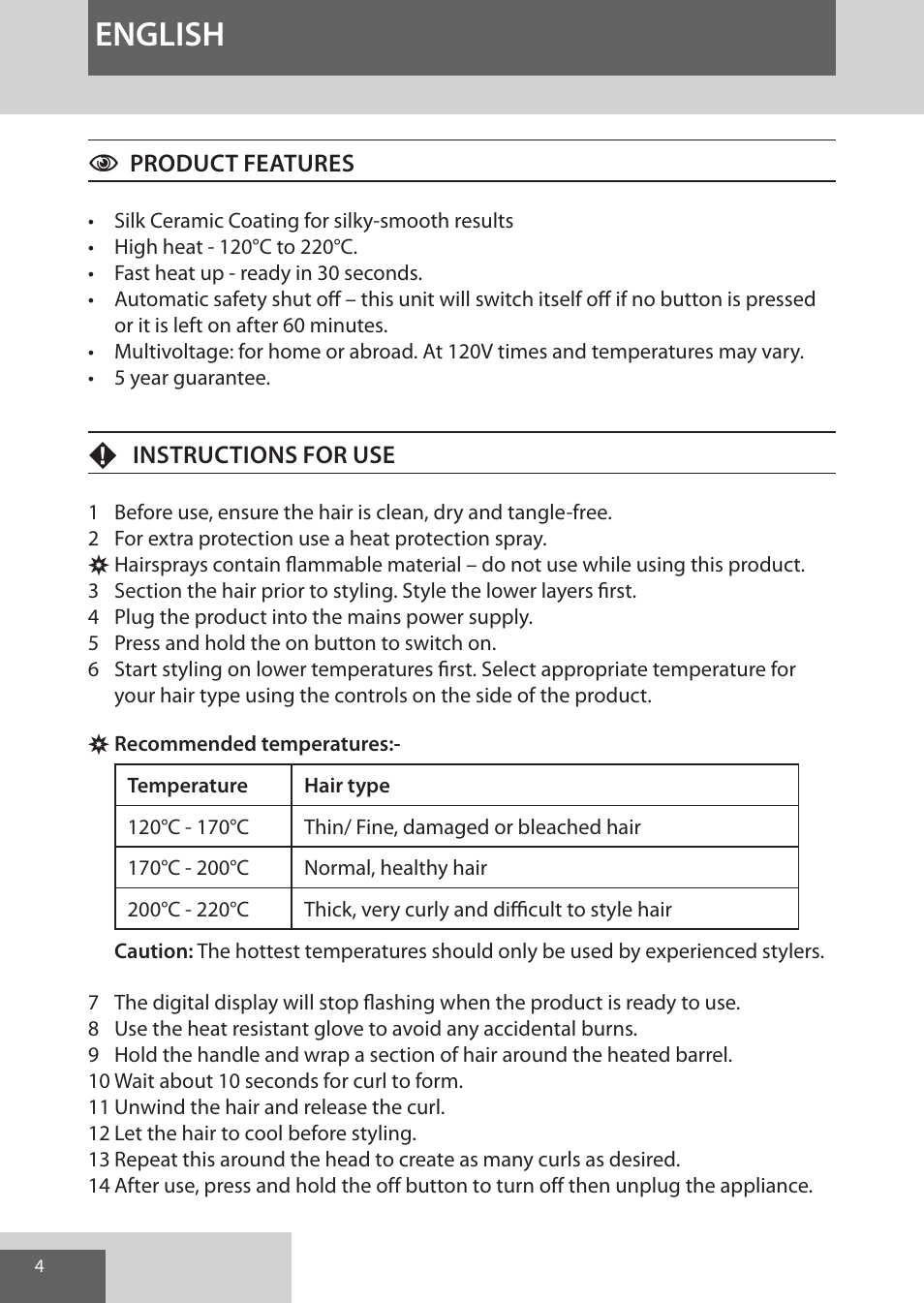 English | Remington CI96Z1 User Manual | Page 4 / 68