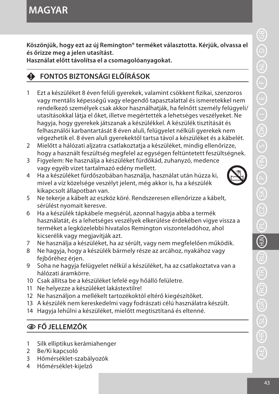 Magyar | Remington CI96Z1 User Manual | Page 43 / 68