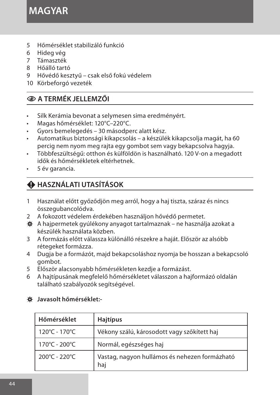 Magyar | Remington CI96Z1 User Manual | Page 44 / 68