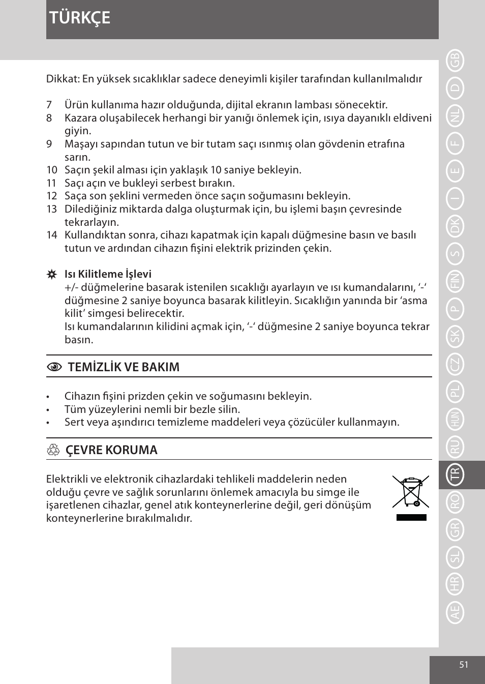 Türkçe | Remington CI96Z1 User Manual | Page 51 / 68